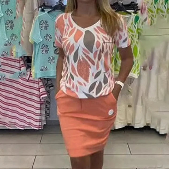 Elegantne naiste kaheosaline komplekt mustritega