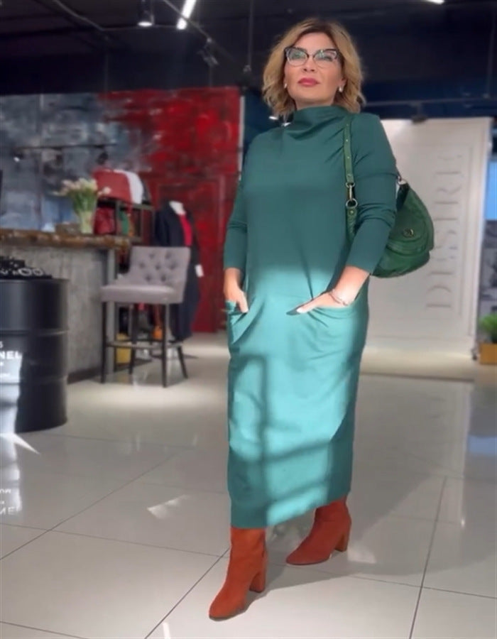 Naiste kleit krae ja taskutega