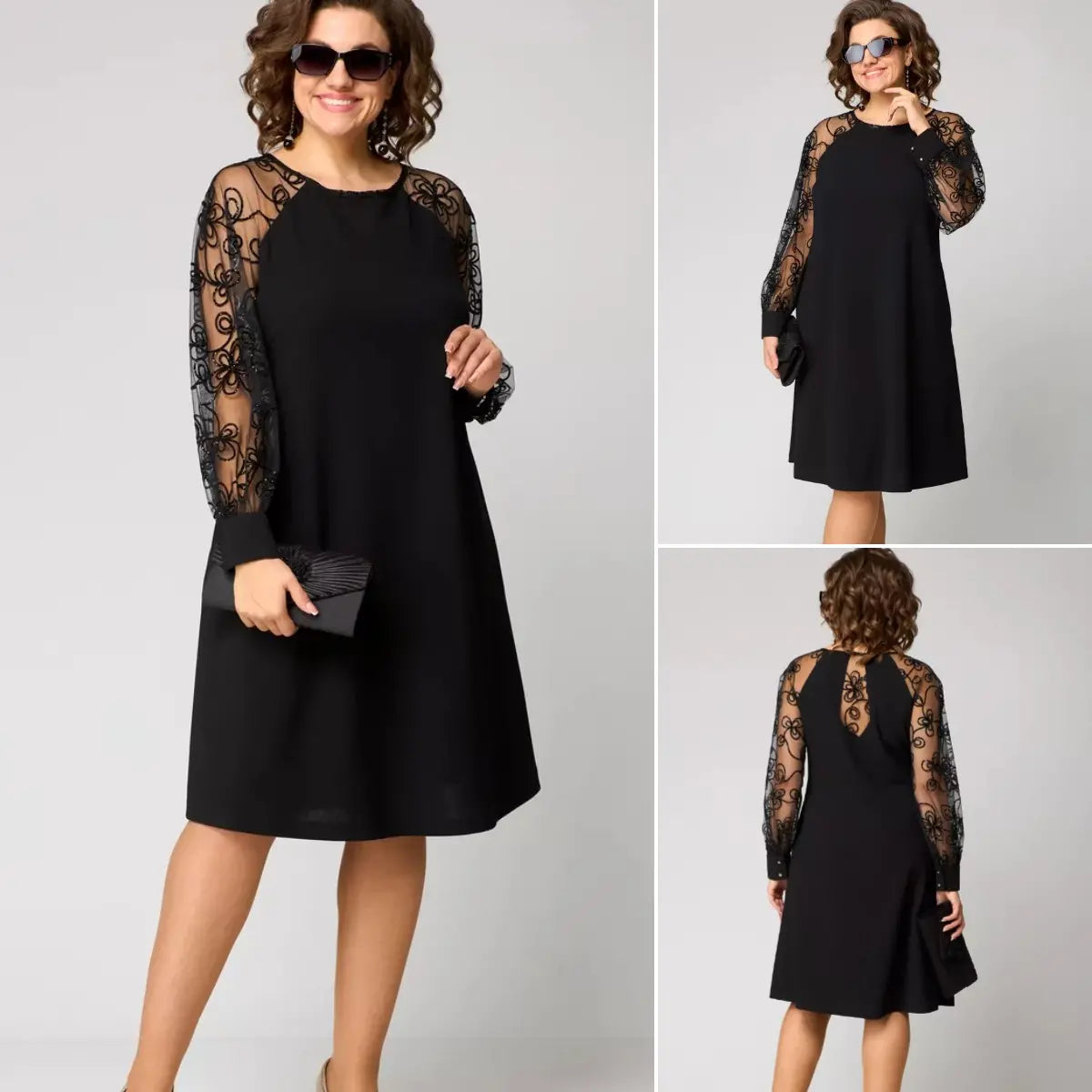 Must klassikaline kleit huvitavate varrukatega